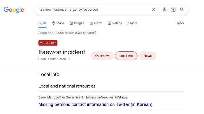 Gercepnya SOS Alert yang Muncul Saat Cari 'Itaewon' di Google