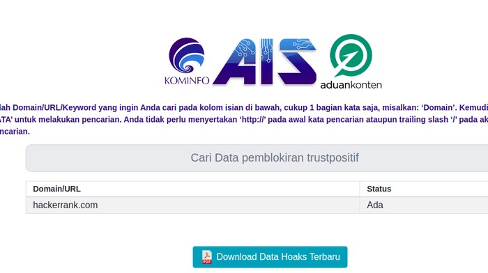 Situs HackerRank Tak Sengaja Terblokir, Kominfo Minta Maaf